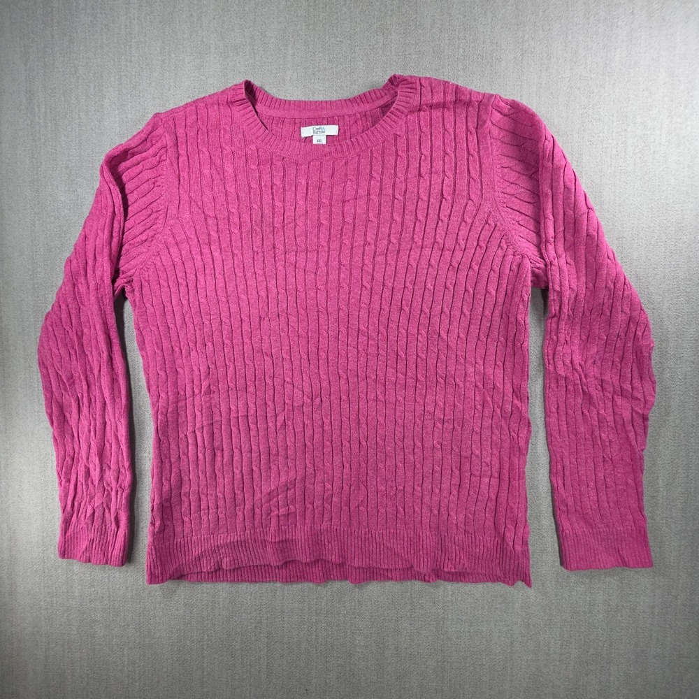 Croft & Barrow Sweater Womens XXL Pink Cable‎ Knit Crew Neck Cotton Blend